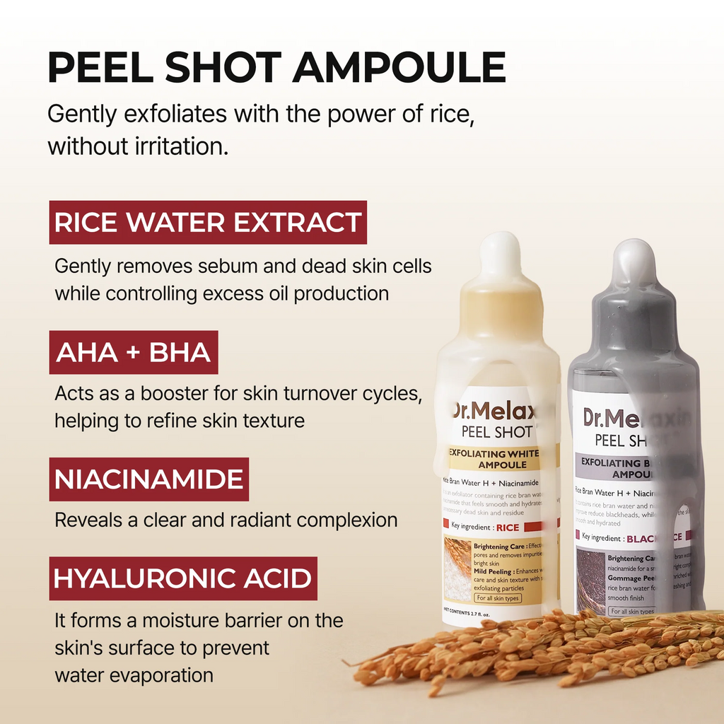Dr.Melaxin Body & Face PeelShot Duo Glow Rice PeelingAmpoule Kojic Acid & Turmericspray